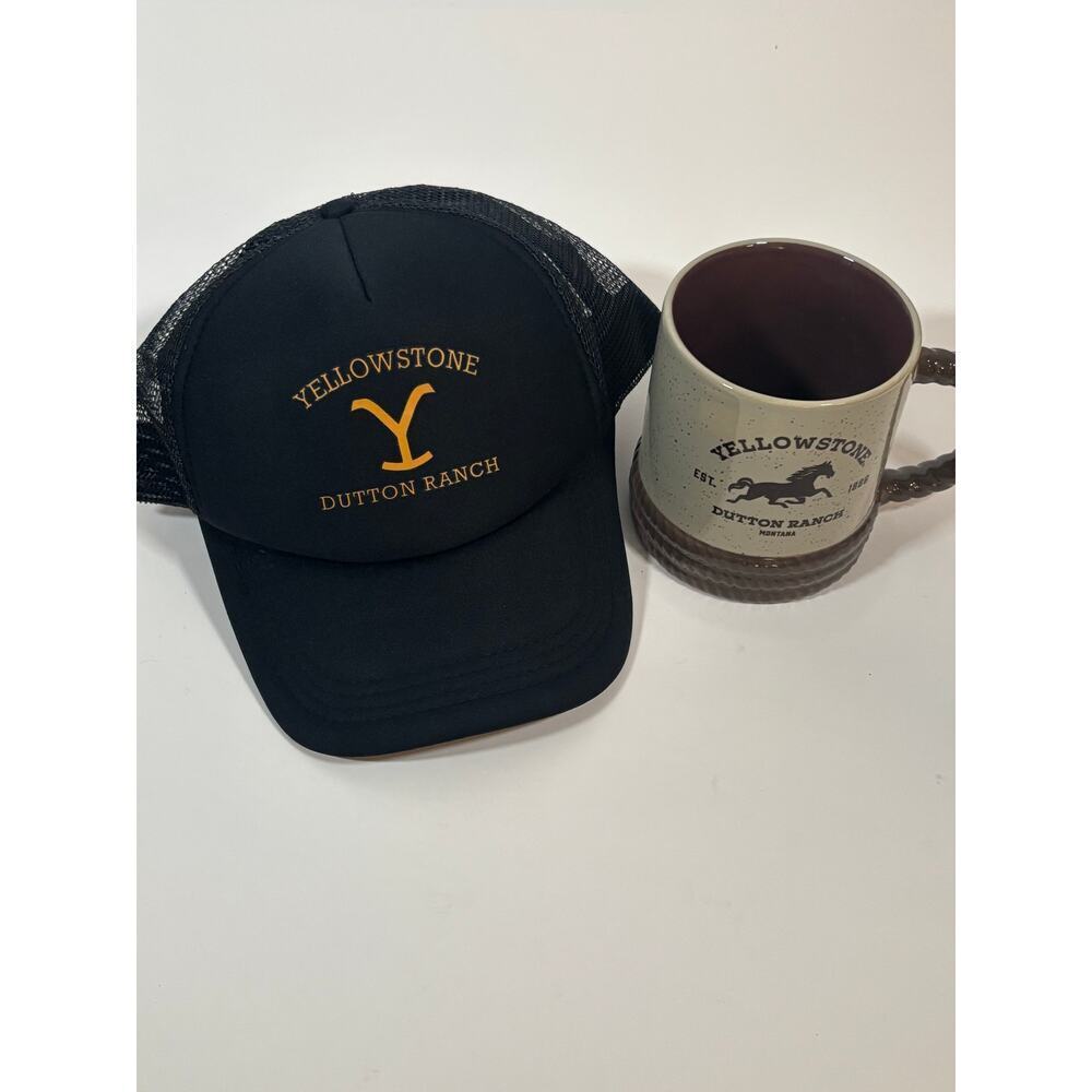 Yellowstone Dutton Ranch Hat & Mug Bundle Trucker Cap + 21oz Ceramic Cup New